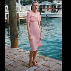 TACH CLOTHING Amparo Ruffle Pink Midi Dress